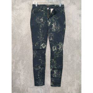 7 For All Mankind Jeans Womens 26 Black Denim Floral Skinny Mid Rise Stretch
